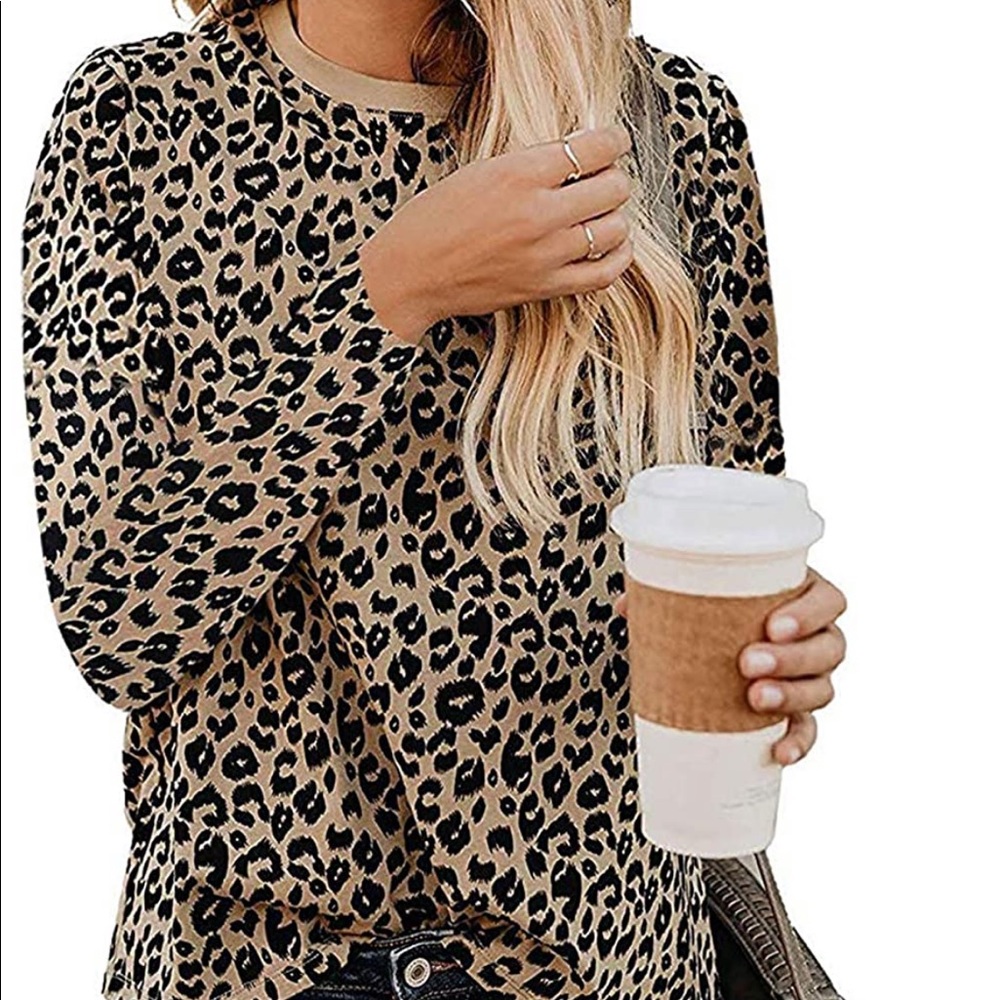 lamibaby Leopard Print Long Sleeve Crew Neck Top